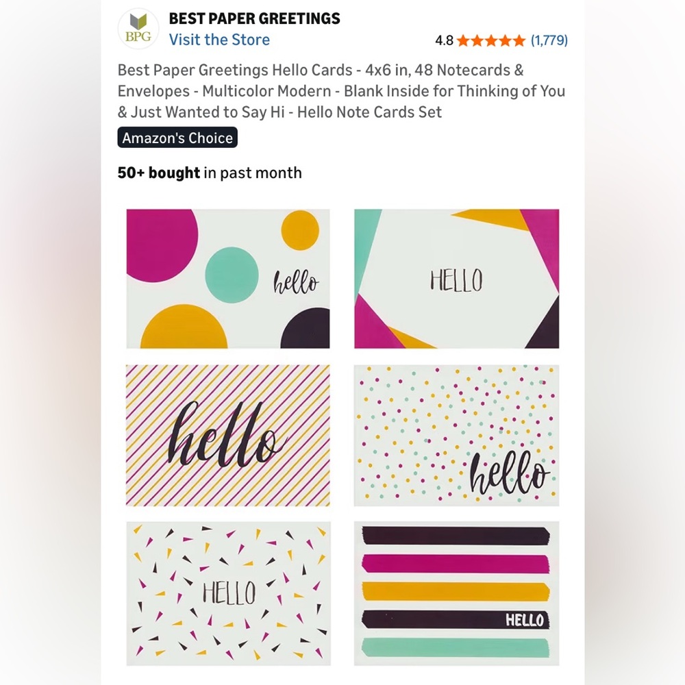 Colorful Hello Note Cards Set - Picture 1 of 3